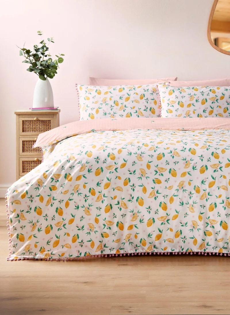 Matalan Yellow Lemon Pom Trim Duvet Set